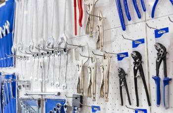 Mechanical tools for auto service and car repair. Workshop or garage equipment