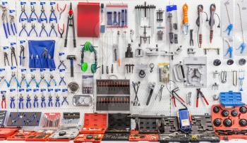 Mechanical tools for auto service and car repair. Workshop or garage equipment