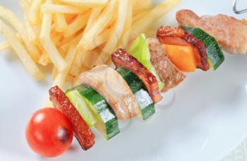 Shish kebab with French fries