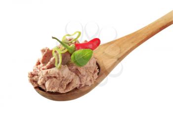 Liver pate on a wooden spoon - cutout