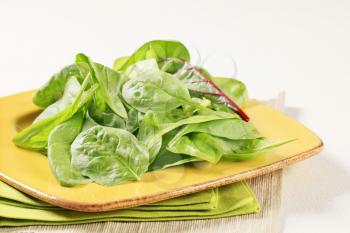 Fresh spinach leaves on square plate