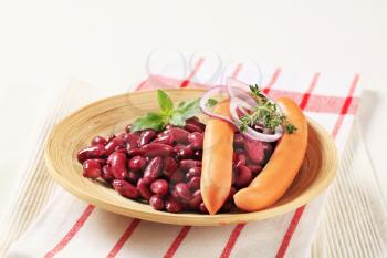 Simple dish of red beans and frankfurters
