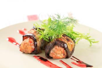 Appetizer - Meatballs wrapped in slices of eggplant