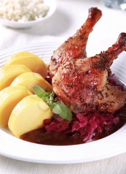 Roast Duck Legs with Red Cabbage and  Potato Dumplings