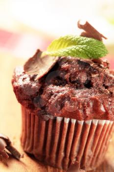 Detail of a delicious double chocolate muffin 