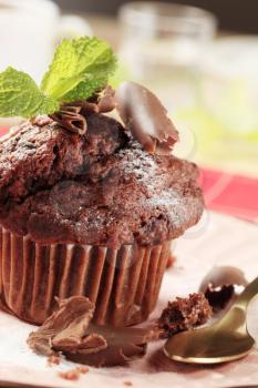 Detail of a delicious double chocolate muffin
