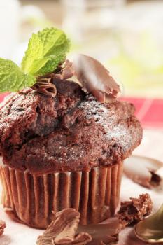Detail of a delicious double chocolate muffin