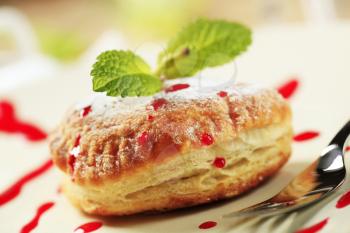Jam filled donut powdered with icing sugar 
