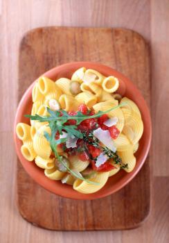 Macaroni with capers, crushed tomatoes and Parmesan