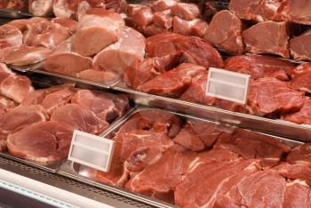 Assortment of meat at a butcher shop
