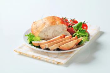 Sliced roast skinless turkey breast