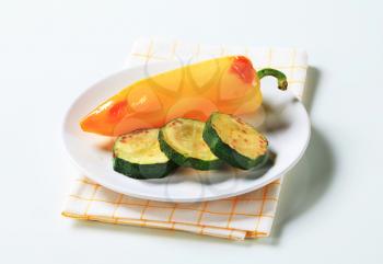 Roasted pepper and slices of zucchini