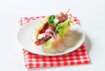 Pork kebab sandwich with mayonnaise