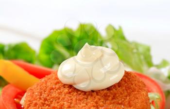 Fried breaded cheese with mayonnaise