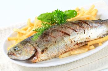 Dish of grilled trout and French fries
