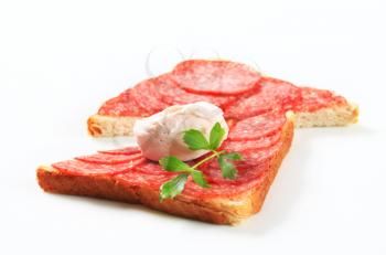Salami sandwich and ham mousse