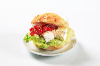 Bread bun with lettuce and soft white rind cheese