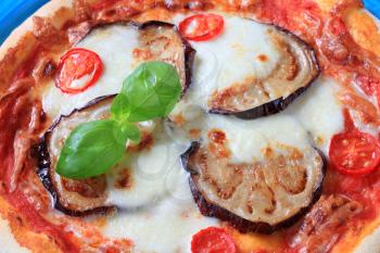 Fresh baked eggplant and cheese pizza