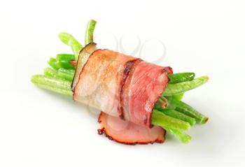 String beans wrapped in slices of bacon
