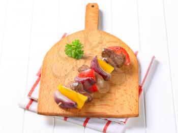 Chicken liver and vegetables on skewer