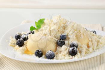 Blueberry dumplings with cottage cheese, sugar and butter