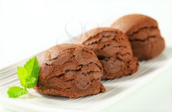 Scoops of chocolate ice cream on plate