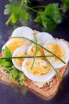 Whole grain bread with slices of boiled egg