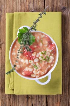 Bowl of white bean stew - overhead