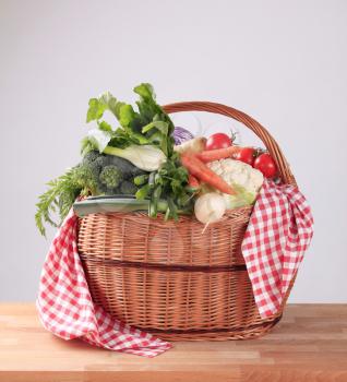 Fresh vegetables in a wicker basket