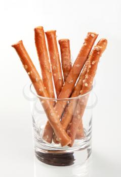 Salted breadsticks in a glass 
