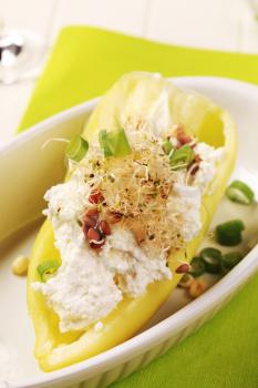 Pepper with fresh cheese and lentil sprouts