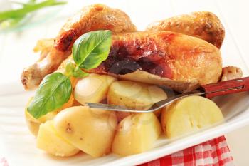 Roast chicken and new potatoes - detail