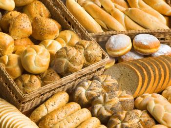 Various types of bread and pastry