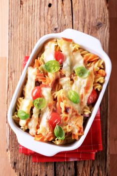 Corkscrew pasta with cherry tomatoes and cheese
