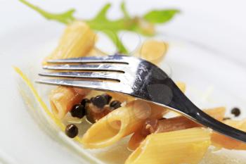 Penne with pickled peppercorns, capers and lemon zest