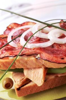Traditional turkey and bacon club sandwich - detail