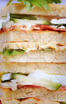 Stack of tasty club sandwiches - macro
