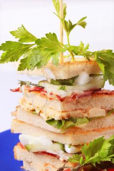 Stack of turkey and bacon sandwiches - detail