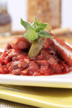 Red bean stew and sausages - detail