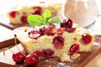 Slice of cherry sponge cake