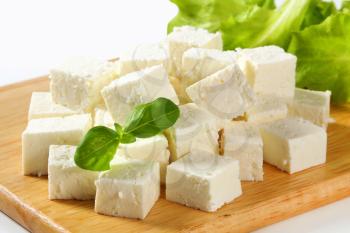 Cubes of feta cheese on a plate