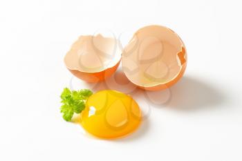 Egg yolk and broken eggshell