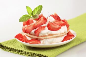 Pancakes with sweet cheese and fresh strawberries 