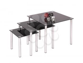 Black glass top dining tables - isolated