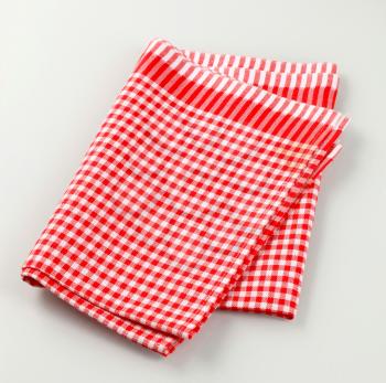 Red and white checked tea towel