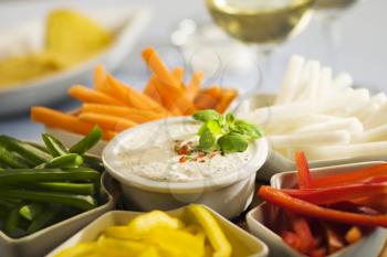 Assorted vegetable sticks and dip