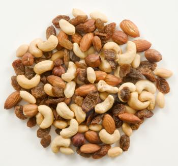 Mix of nuts and raisins
