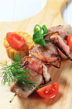 Grilled pork and bacon skewer