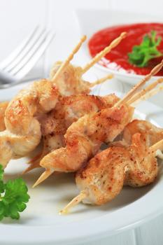 Chicken skewers and tomato dipping sauce
