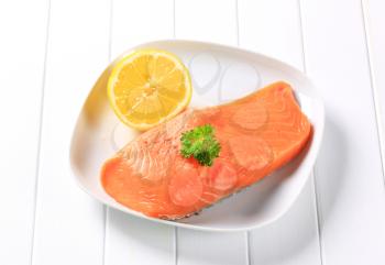 Fresh salmon fillet on a plate